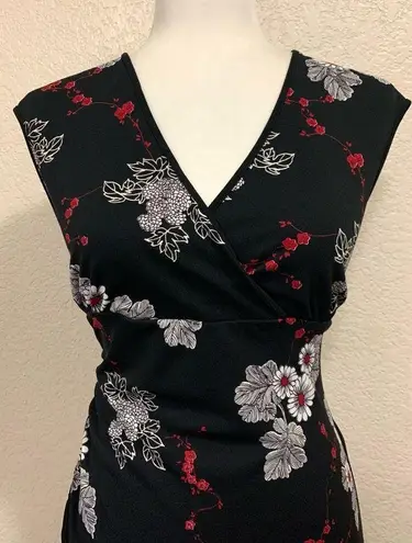 I.N. San Francisco Vintage 90s Black Floral Asymmetrical Dress