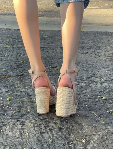 Clear Strap Espadrille Platform Wedges Tan Size 8