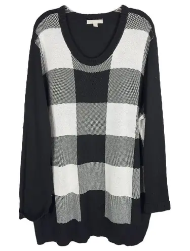 Woman Within Plus Size 2X Sweater 26W 28W Pullover Black White Check Crew 1388 - Image 1