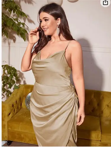 Floerns Women's Plus Size Satin Spaghetti Strap Cowl Neck Wrap Party Cami Dress