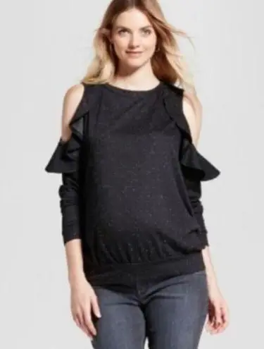 Isabel Maternity Ingrid & Isabel Ruffle Sweater Womens Size Small Black Spacedye