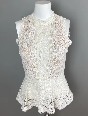 Rebecca Taylor  Arella Peplum Top lace size 2 winter white ivory