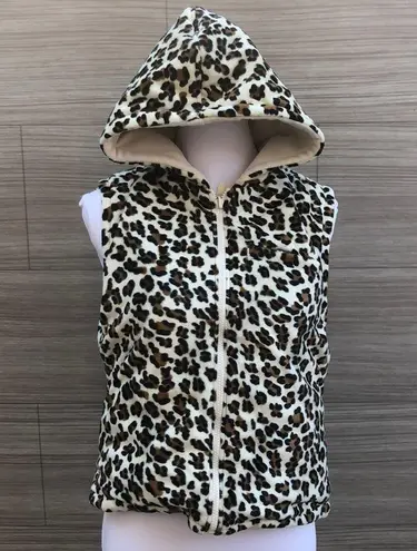 Reversible cheetah print hooded fleece vest Brown Size M