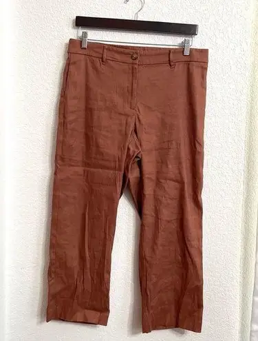 J.Jill  Womens Pants Brown Linen Stretch Cropped Flat Front Classic Size 12