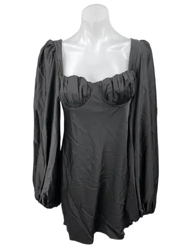 Jagger & Stone Liv Black Satin Balloon Long Sleeve Peasant Mini Bodycon Dress 8