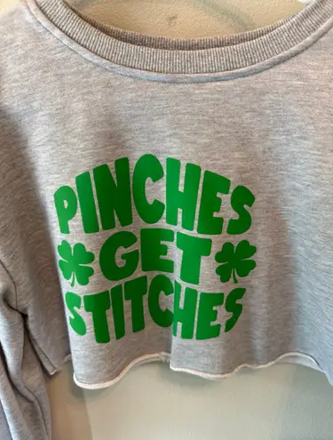 Pinches Get Stitches Cropped Sweater Sweatshirt XS Gray
