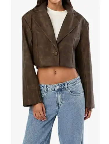 We Wore What Patina Cropped Blazer Brown Faux Leather Bomber Jacket Women's Medium