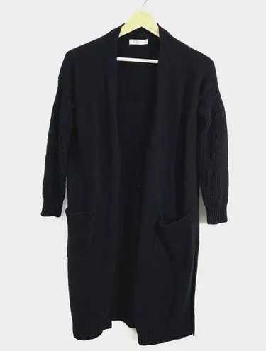 UGG Wool Blend Knit Cardigan Open Front Black XS Long Sleeves Pouch Pockets Boho