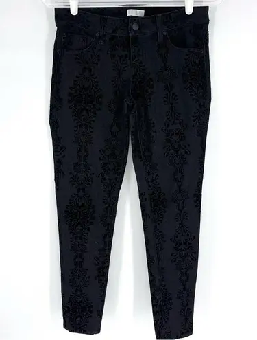 Bisou Bisou Michele Bohbot Black Flocked Skinny Jeans Size 4