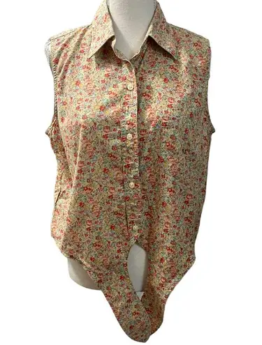 Lauren Ralph Lauren 60s 70s Floral Cottage Core Bohemian Tie Waist Crop Top Yellow Size 12