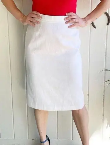 Leslie Fay Vintage Haberdashery White Knee Length Retro Pinup Pencil Skirt Sz 8
