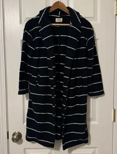 Marine layer  Birdseye Stripe Long-Line Cardigan Coat Size XS Sweater Comfy Black - Image 9