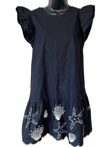 NEVER FULLY DRESSED BLACK MINI DRESS WITH SEASHELL & STARFISH EMBRODIERY White Size 6