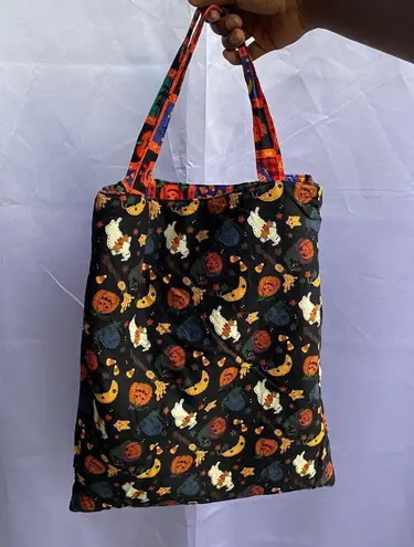 Vintage Reversible halloween tote bag ghost haunted happy pumpkins loving cats Black