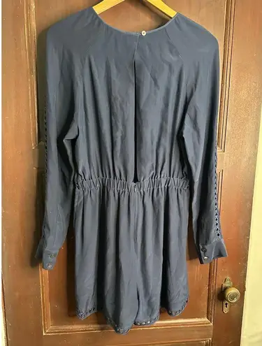 JONATHAN SIMKHAI | Silk Navy Blue Crossbar Romper Jumpsuit | Size Medium