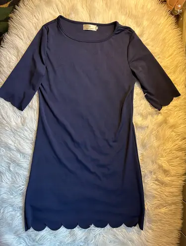 Balauoke Navy Scallop Hem Sheath Dress Women’s Small Half Sleeve Above Knee Blue