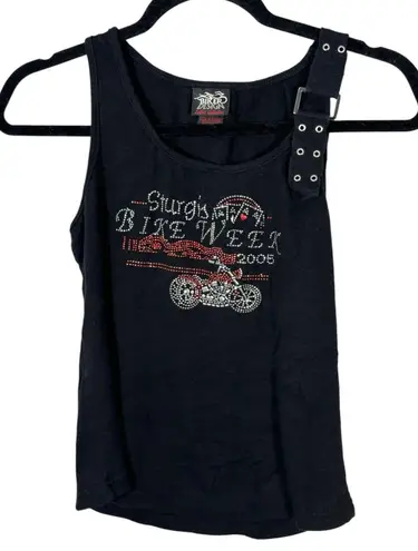 Biker Design Vintage 2005 Sturgis Bike Week Rhinestone Buckle Motorcycle Tank XL Black