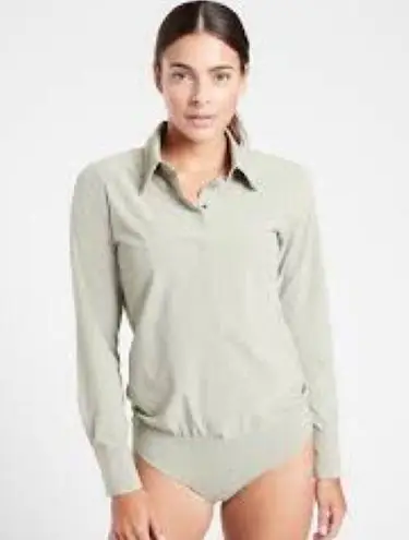 Athleta ‎ River North Sage Green Long Sleeve Button Up Bodysuit Size L