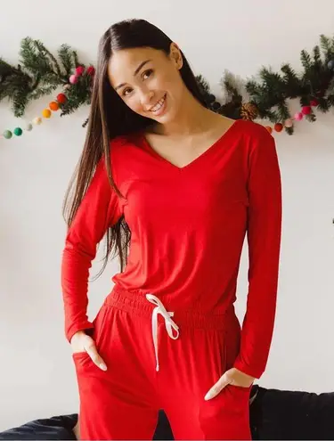 ALBION FIT Red The Merry Bamboo Long Sleeve Jumpsuit Sz.XS NWT
