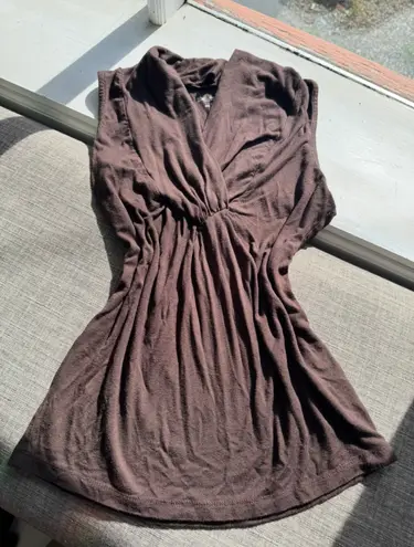 Willi Smith Brown Sleeveless Draped Wrap Front Top S Y2K Made in Israel