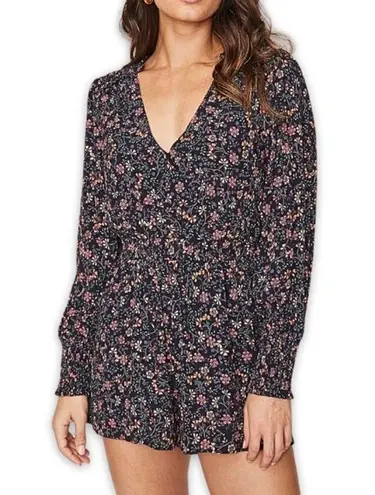 Lost + Wander Romper Wrap Long Sleeve Side Pockets Floral Black W Medium NWOT