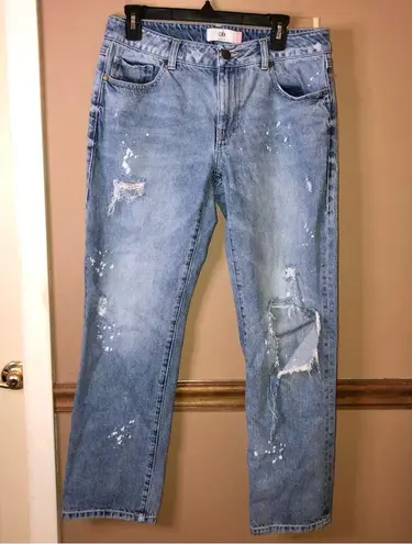 CAbi  Boyfriend Straight Distressed Paint Splatter Jeans Light Wash Size 6