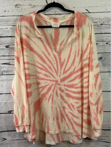 Fantastic Fawn Women's Long Sleeve Tee L Off-White Coral Tie-Dye
