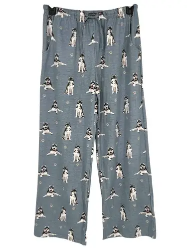Comfies Husky Dog Print Pajama Pants Blue Cotton Size Medium NWT