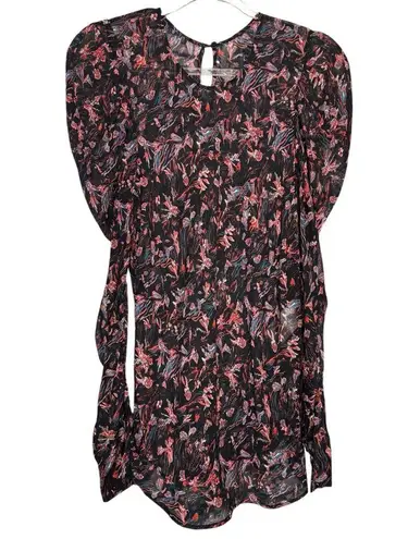 IRO Lou Top in Black Floral Red Long Sleeve Sheer Puff Sleeve Size 6 Medium M