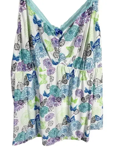 Avon Plus Size 3X Sleep Tank Top Blue White Lace Butterflies Stretch 140