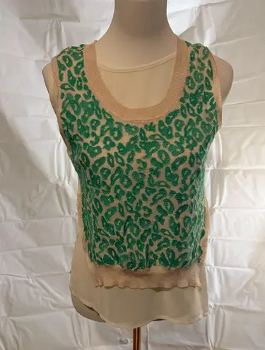 Fate Cream and Green Leopard Print Sleeveless Tank Top Size M
