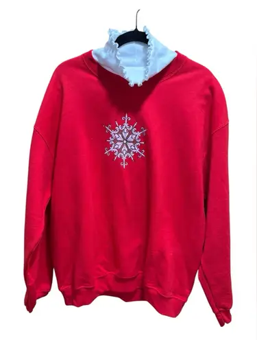 PFI Fashions Red Snowflake Sweatshirt – XL Vintage Holiday Embellished Pullover