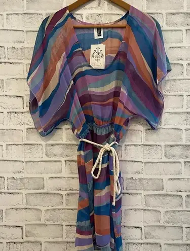 Becca NWT!! sound waves metallic stripe sheer cover-up dress XS/S