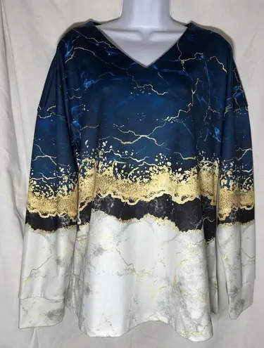 Flamingo Graphic Print Tunic Top features a vibrant blue and gold marble 2XL