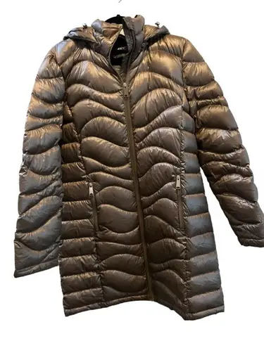 Andrew Marc Women's Long Down Puffer Jacket removable Hood Gold Tan Winter Coat
