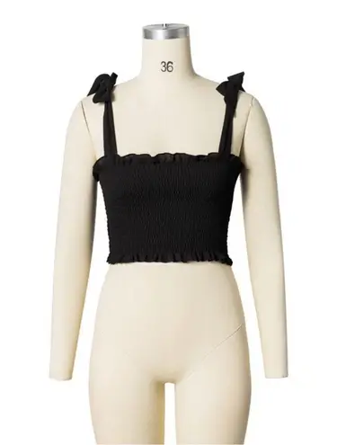 Gabriela Black Smocked Bodice Tie Strap Crop Top Size M