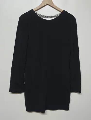 Alexander Wang Black Long Sleeve Mini Dress Size 0 V-Neck Back Elegant Chain