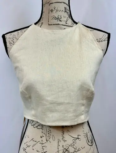 House of Harlow 1960 Linen Cropped Halter Beaded Tassel Ivory L Size L