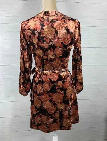 Coco + Jaimeson Surplice V-Neck 3/4 Sleeve Floral Velvet Faux-Wrap Minidress S