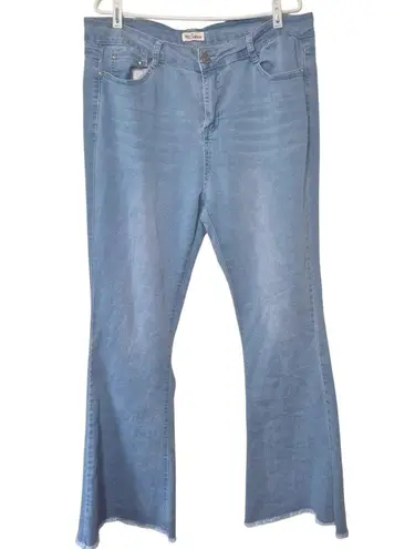 Red Bottoms Blue Flare Wide Leg Jeans Raw Hem Western Retro Juniors Size 17