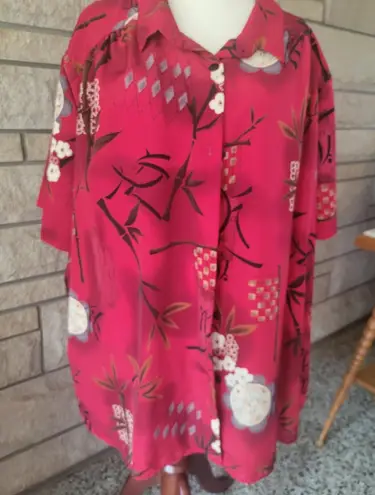 A Personal Touch Womens 5X Red Floral Bamboo Button Down Shirt