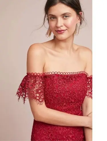 Monique Lhuillier ML Womens Red Raspberry Off The Shoulder Lace Overlay Dress 0P