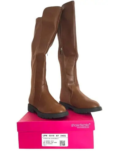 Shoedazzle  Demi Boots Riding Chunky Lug Sole Brown Knee High