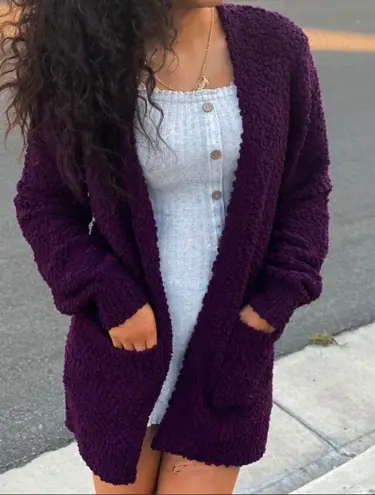 Love Tree Plum Popcorn Texture Cardigan 