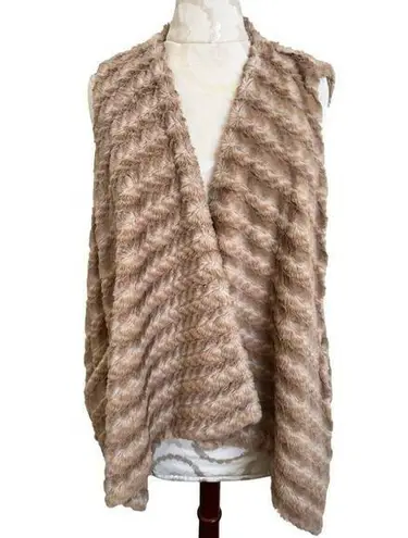G by Giuliana Faux Fur Vest High Low Drape with Pockets Small Brown