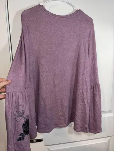 Simply Vera Vera Wang Purple Bell Sleeve ScoopNeck Embroidered Rose Top Size XL