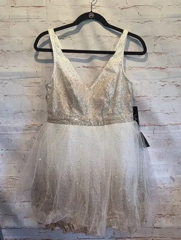 Lulus Dress Medium Sparkling White Tulle Ballerina Dream Cream Gold Skater Dress