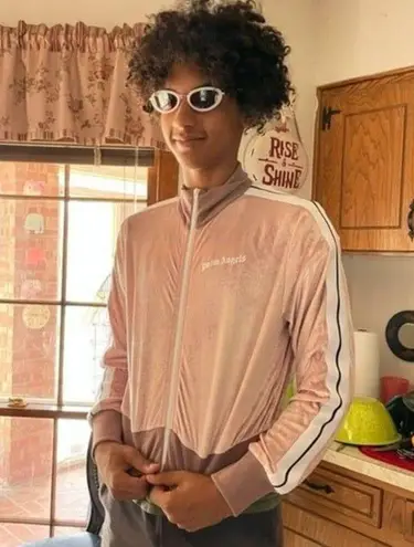 Palm Angels Chenille Cropped Zip Up Hoodie Rose