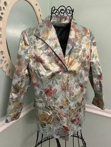 Lafayette 148  NY Size 12 Metallic Floral Multicolor Blazer Jacket EUC Pockets