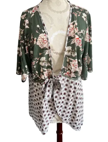 Floral Army Green 100% Polyester Kimono Top XXL